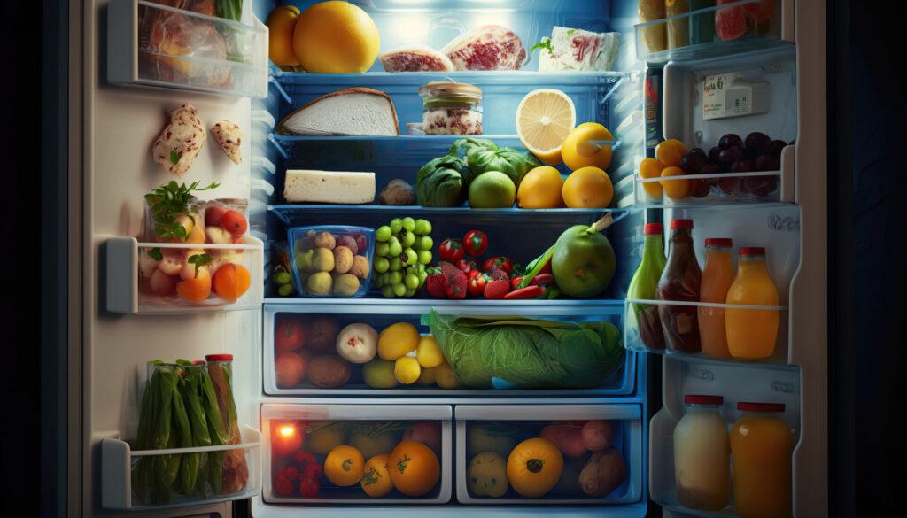 Ein mit Obst eingeordneter Kühlschrank